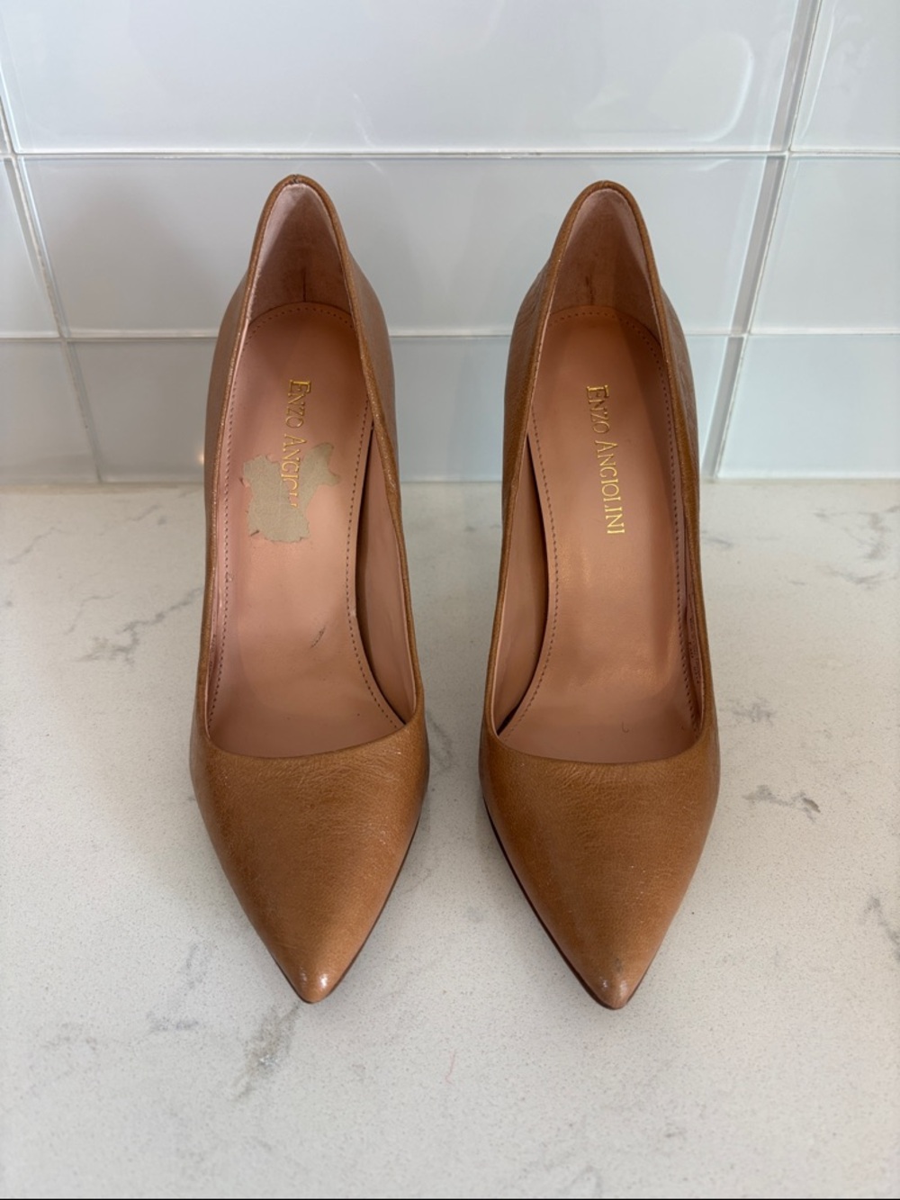 Enzo Angiolini Tan Pointed-Toe Leather Pumps
